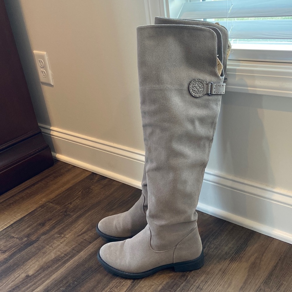 Gray taupe suede Over the knee boots